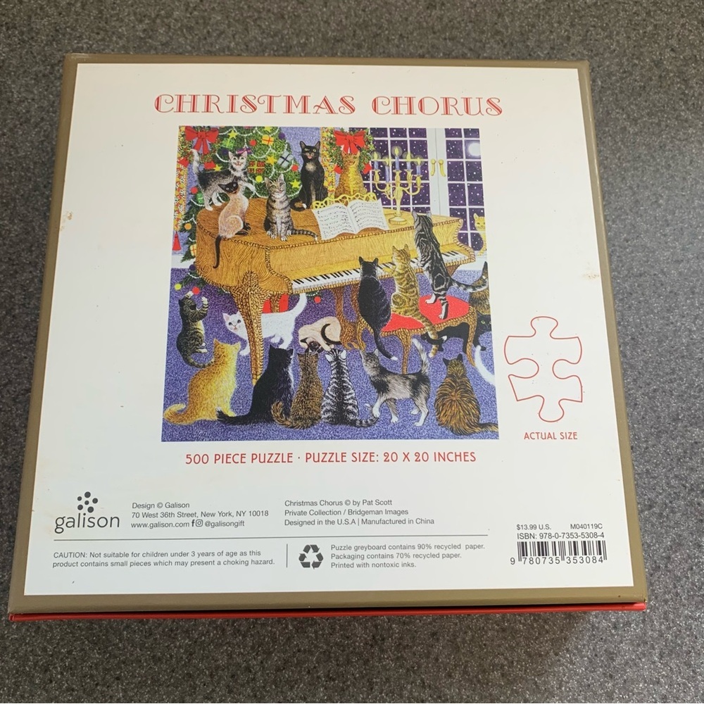 New Galison Christmas Chorus 500-piece jigsaw puzzle 20" x 20" when assembled - Picture 3 of 3